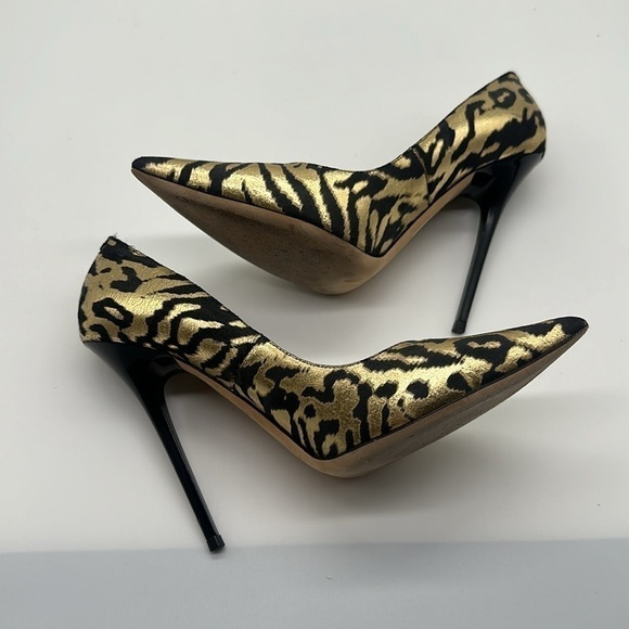Jimmy Choo Anouk Stiletto Heels Black & Metallic Gold Animal Print Size 38 1/2 - Picture 4 of 8